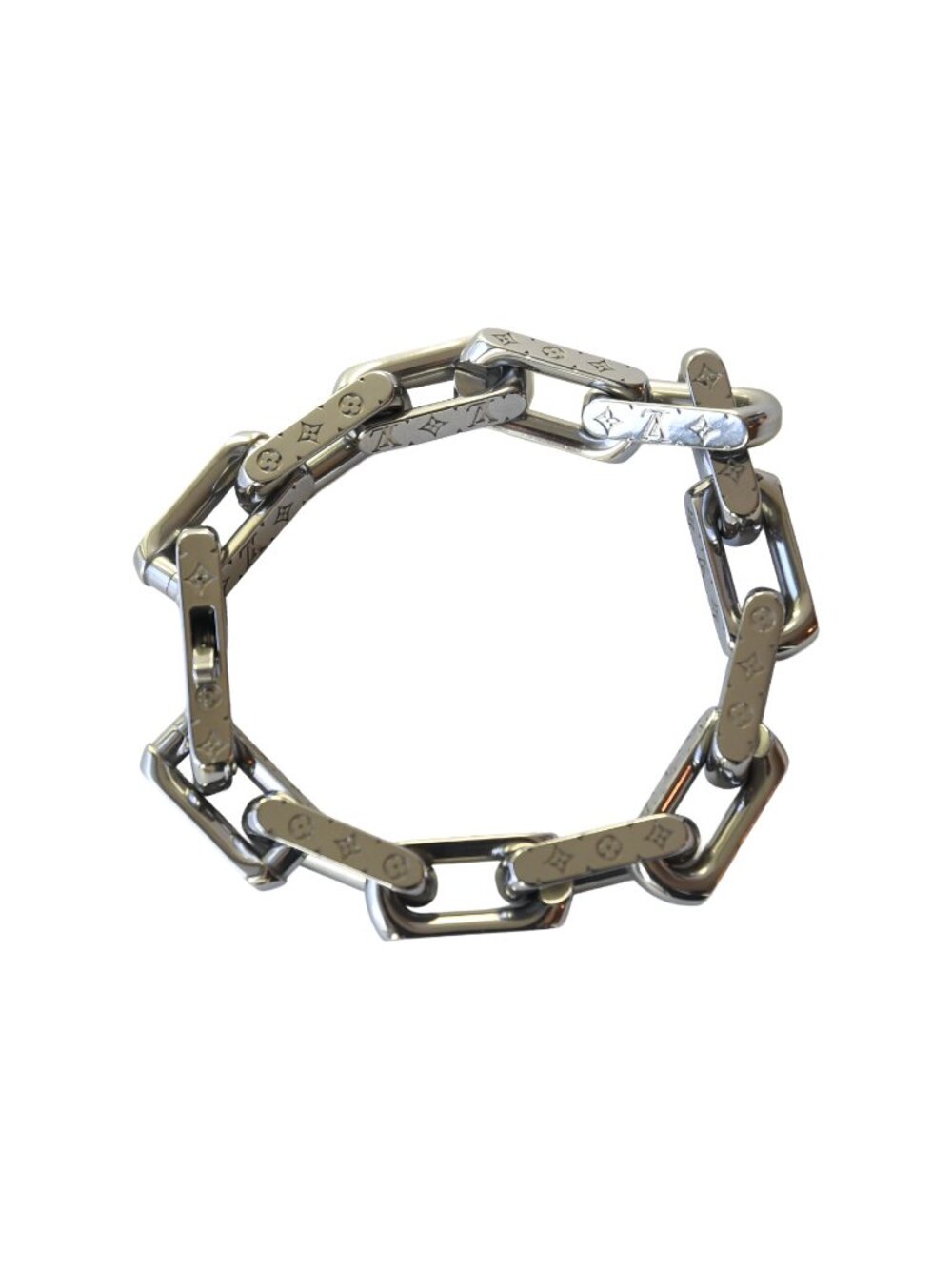 Louis Vuitton Stainless Steel Monogram Chain Bracelets Silver